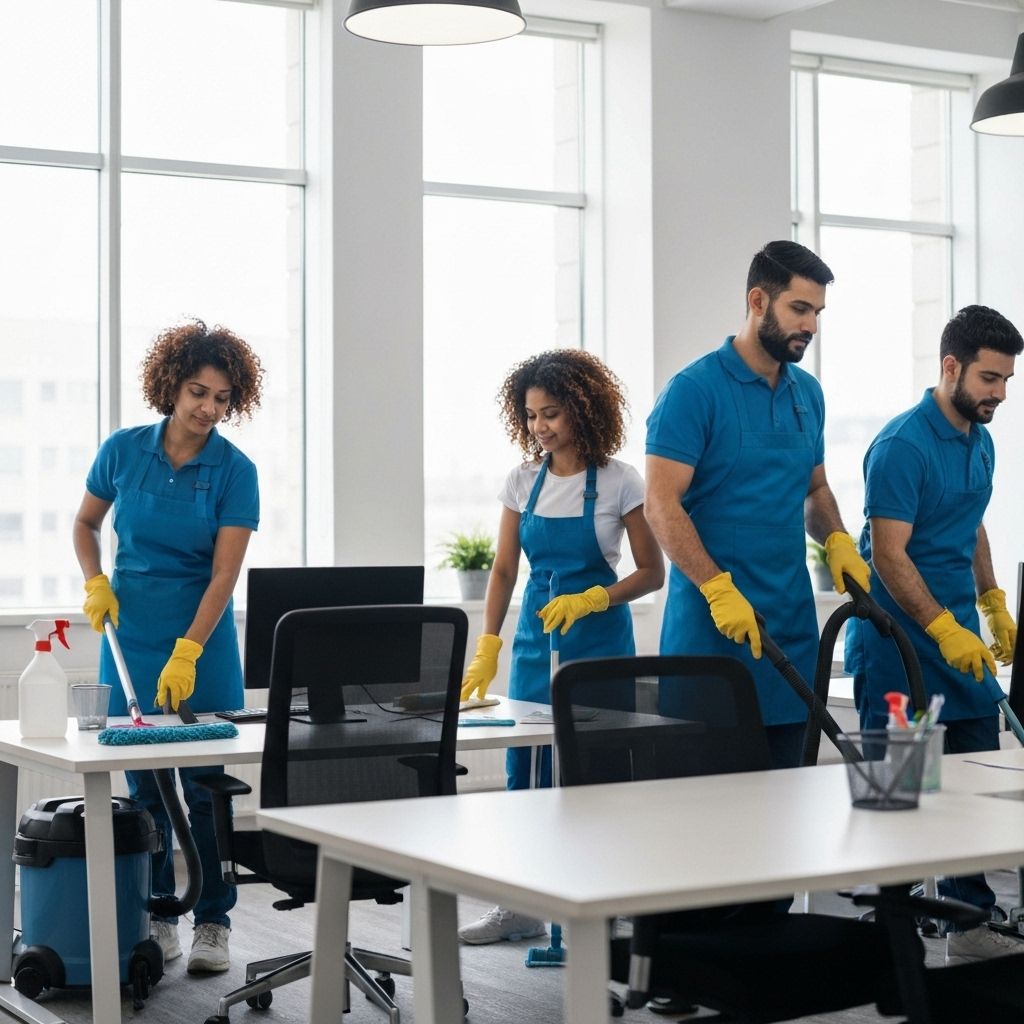Professional cleaning team at work
